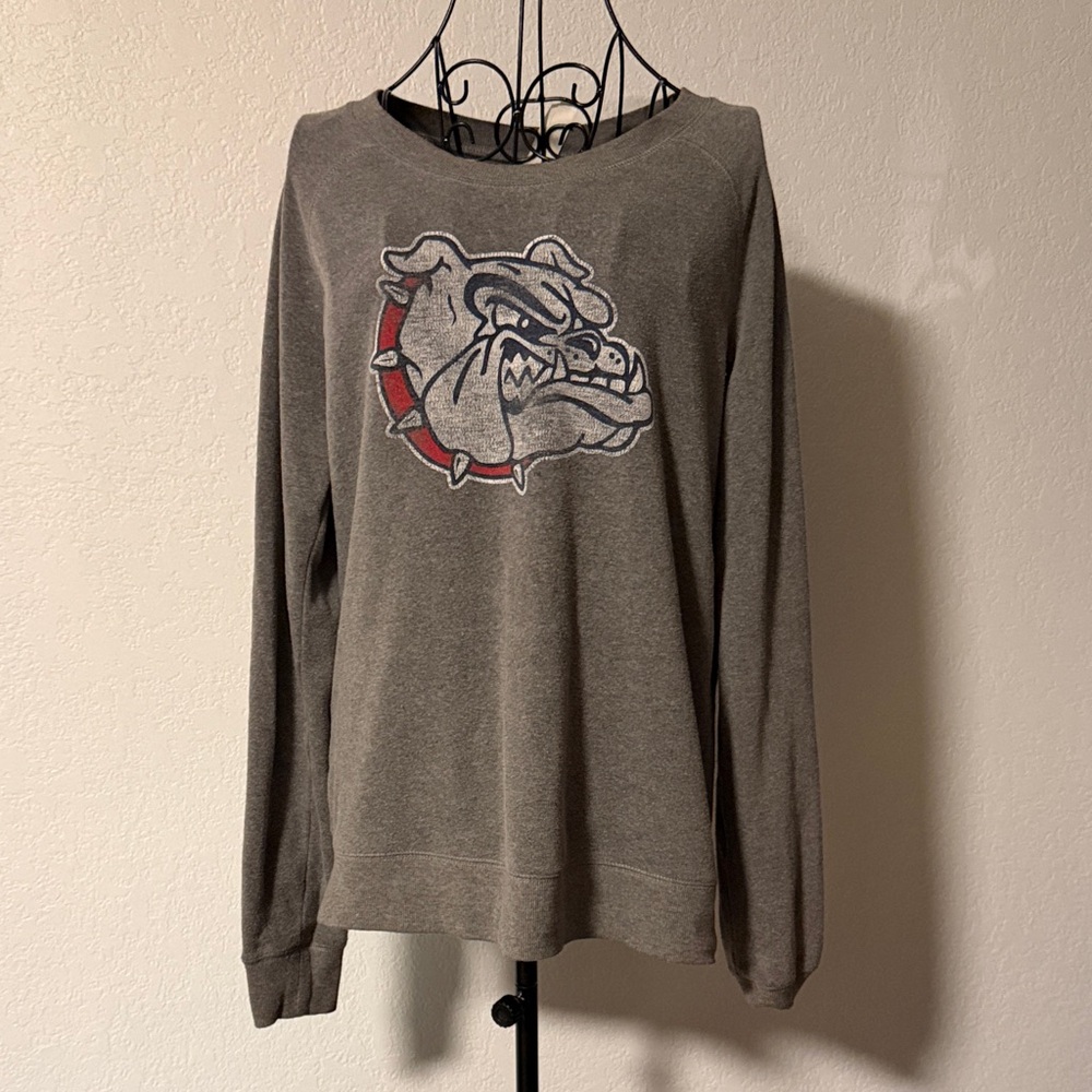 Cute gray Bulldogs lightweight sweatshirt (semi- boatneck).